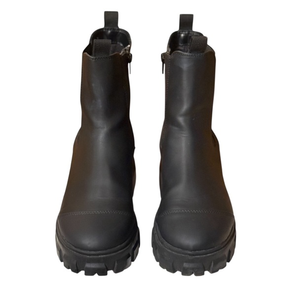 Faux Black Leather Chunky Ankle Boots - Picture 2 of 7